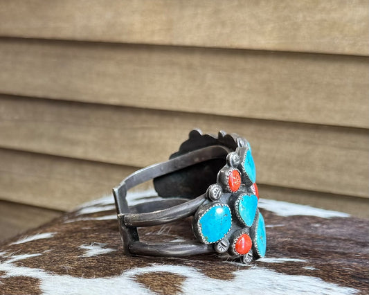 Vintage Turquoise & Coral Cuff *Native