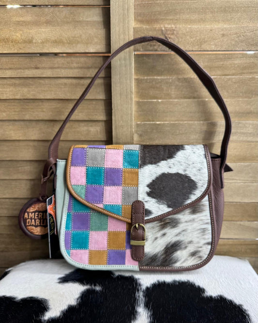 Multi Checkered & Cowhide Purse