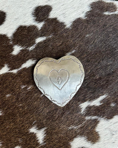 Silver Stamped Heart Pin *Native
