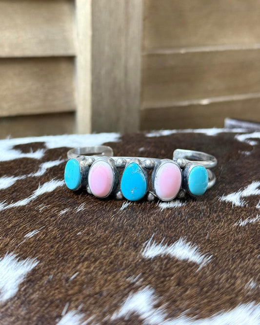 6" Pink & Turquoise 5 Stone Cuff *Native