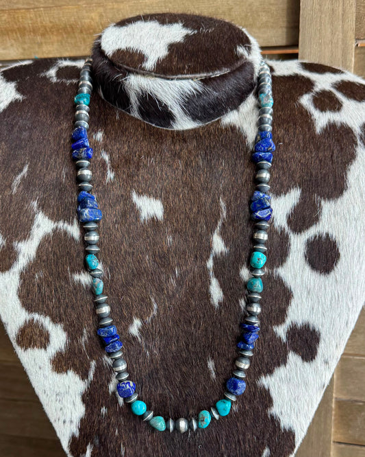 Lapis & Turquoise Handmade Pearl Necklace *Native