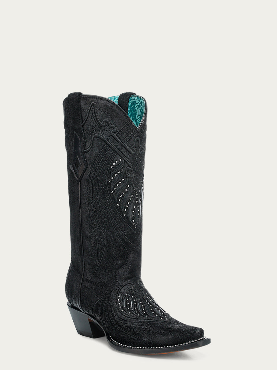 Black Studded Overlay/ Embroidered Boot