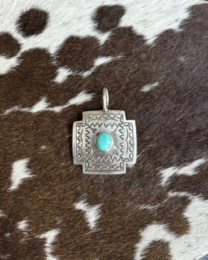 Turquoise Stamped Cross Pendant *Native