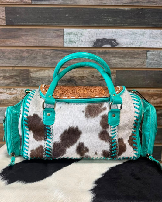 Aqua Saddle Cowhide Weekender