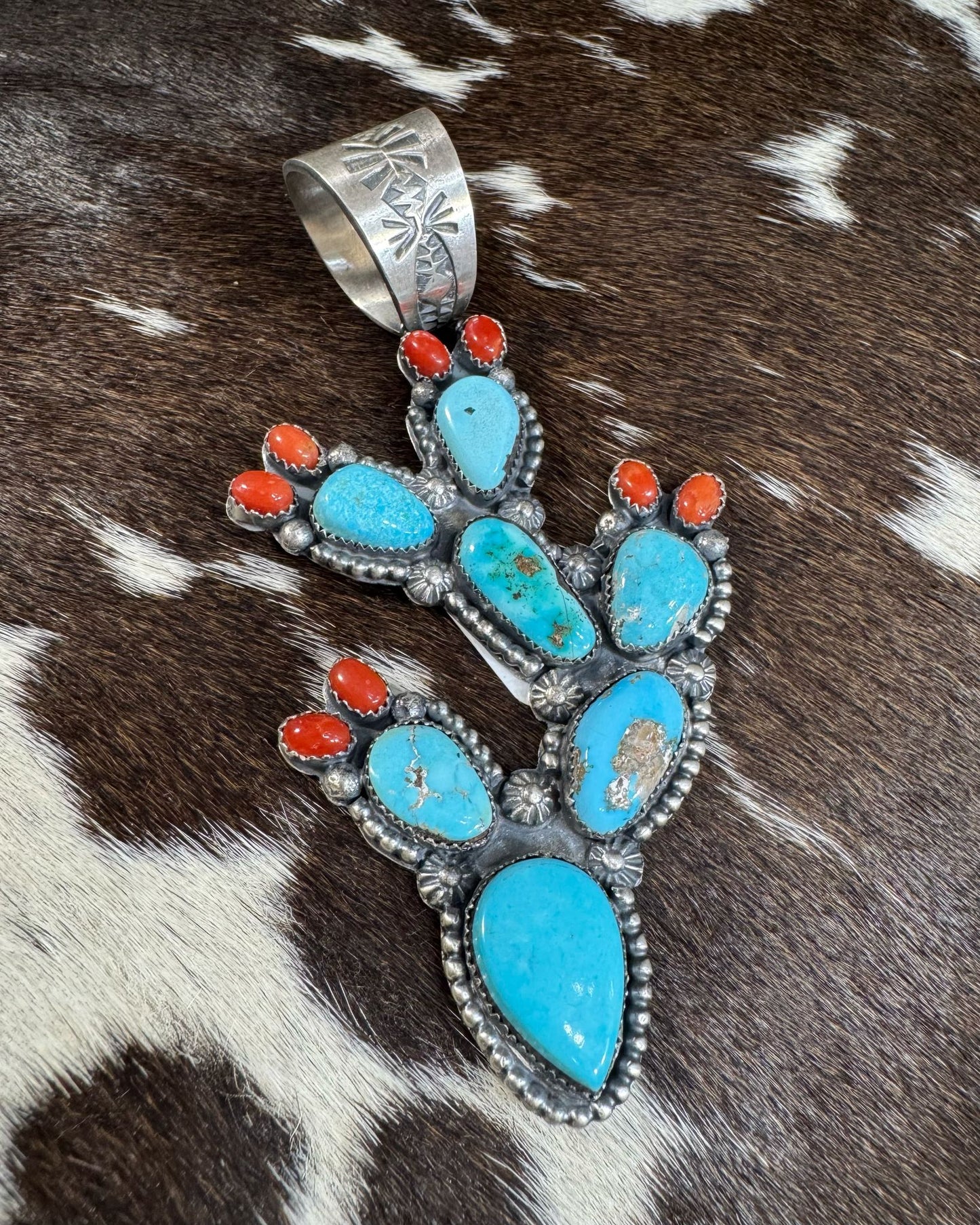 Vero Richard Yazza Turquoise Coral Cactus Pendant