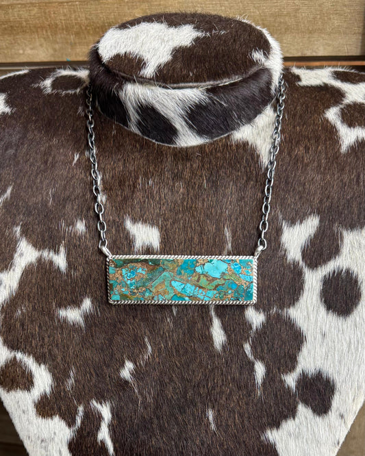 XL Turquoise Teal & Bronze Bar Necklace *Native