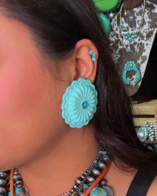 Turquoise Concho Earrings * acrylic
