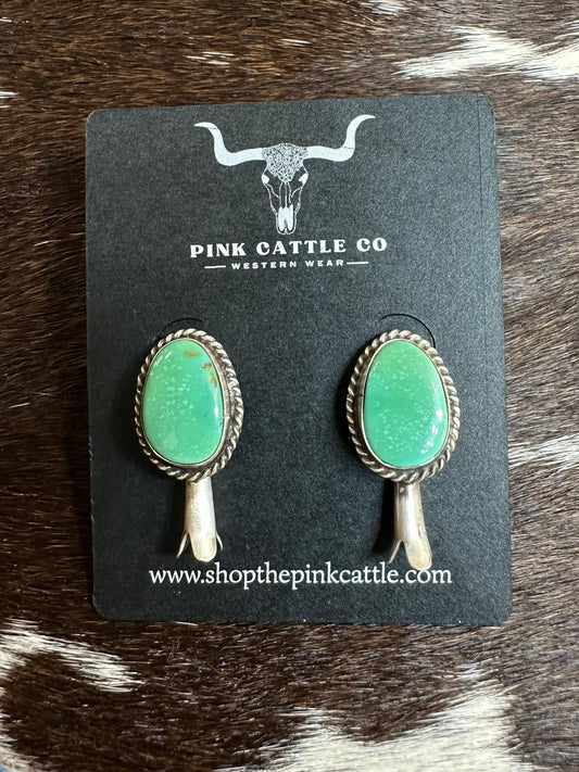 Green Flower Blossom Earrings