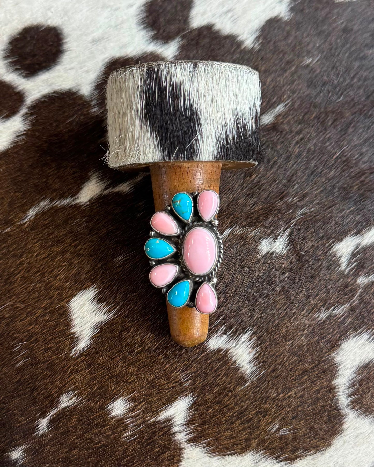 Turquoise & Pink Conch Half Cluster Ring *Native