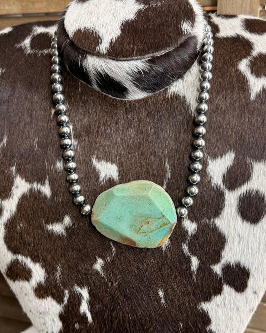 XL Druzy Sterling Pearl Slab Necklace