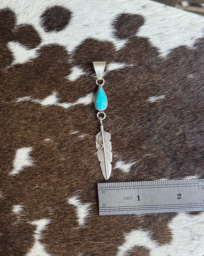 Turquoise Feather Teardrop Pendant *Native