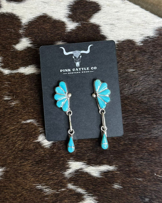 Blue Half Cluster Zuni Earrings *Native