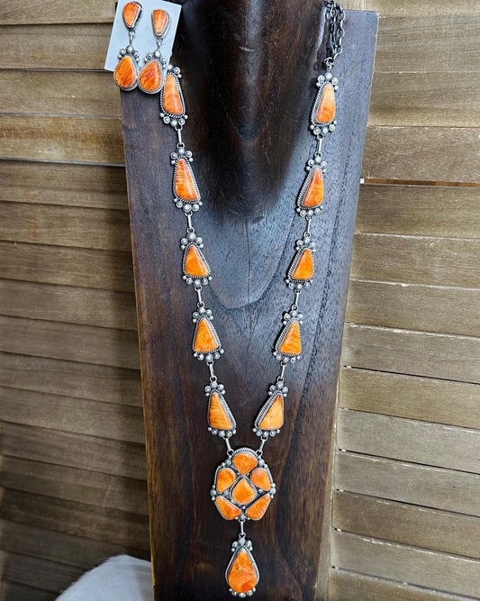 Orange Spiny Lariat Statement Set *Native