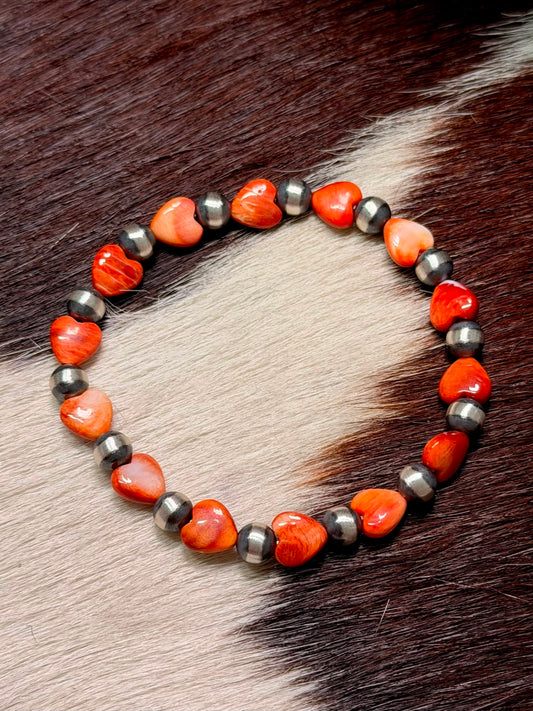 Orange Spiny Multi Heart Stretch Bracelet