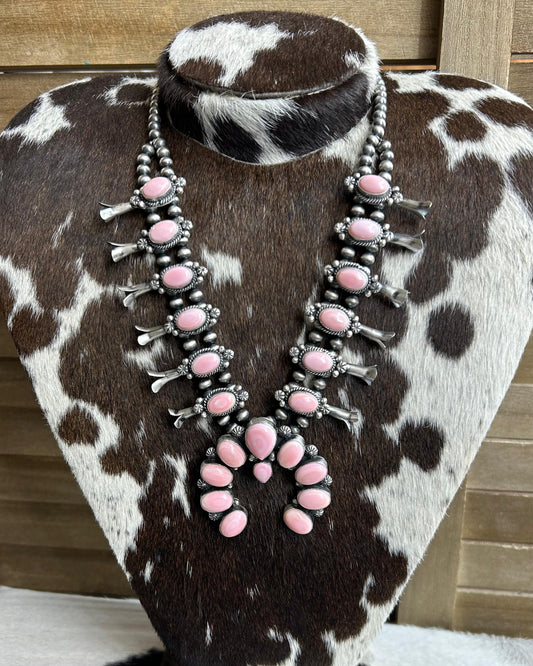 Pink Conch Squash Blossom Necklace *Native