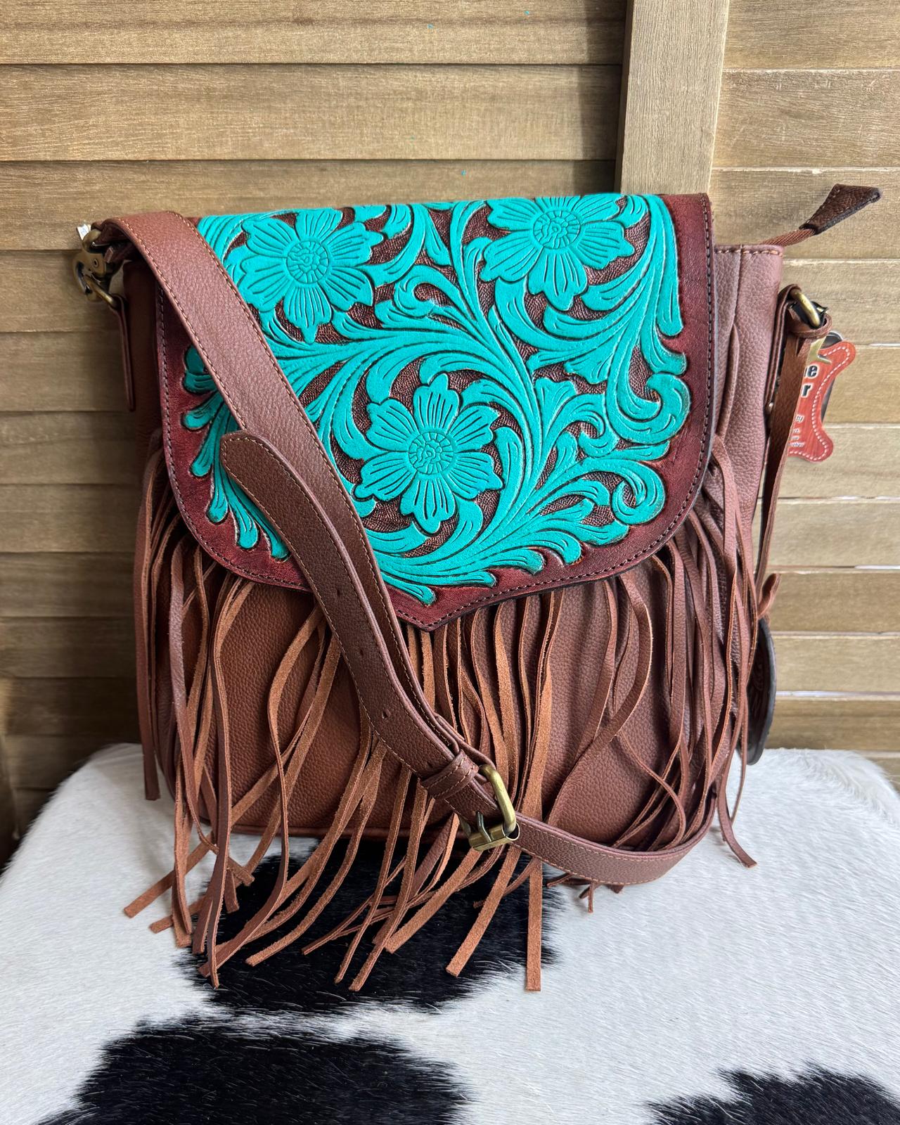 Turquoise Flowers Fringe Crossbody