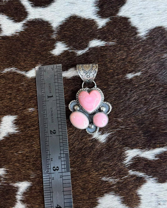 Pink Conch 3 Stone Heart Pendant *Native