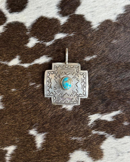 Turquoise Stamped Cross Pendant *Native