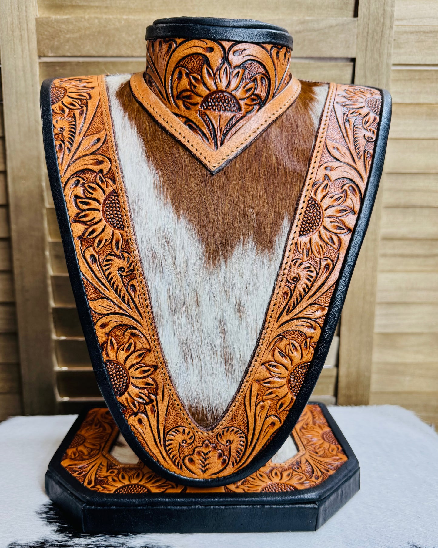 Leather Tooled Cowhide Necklace Display