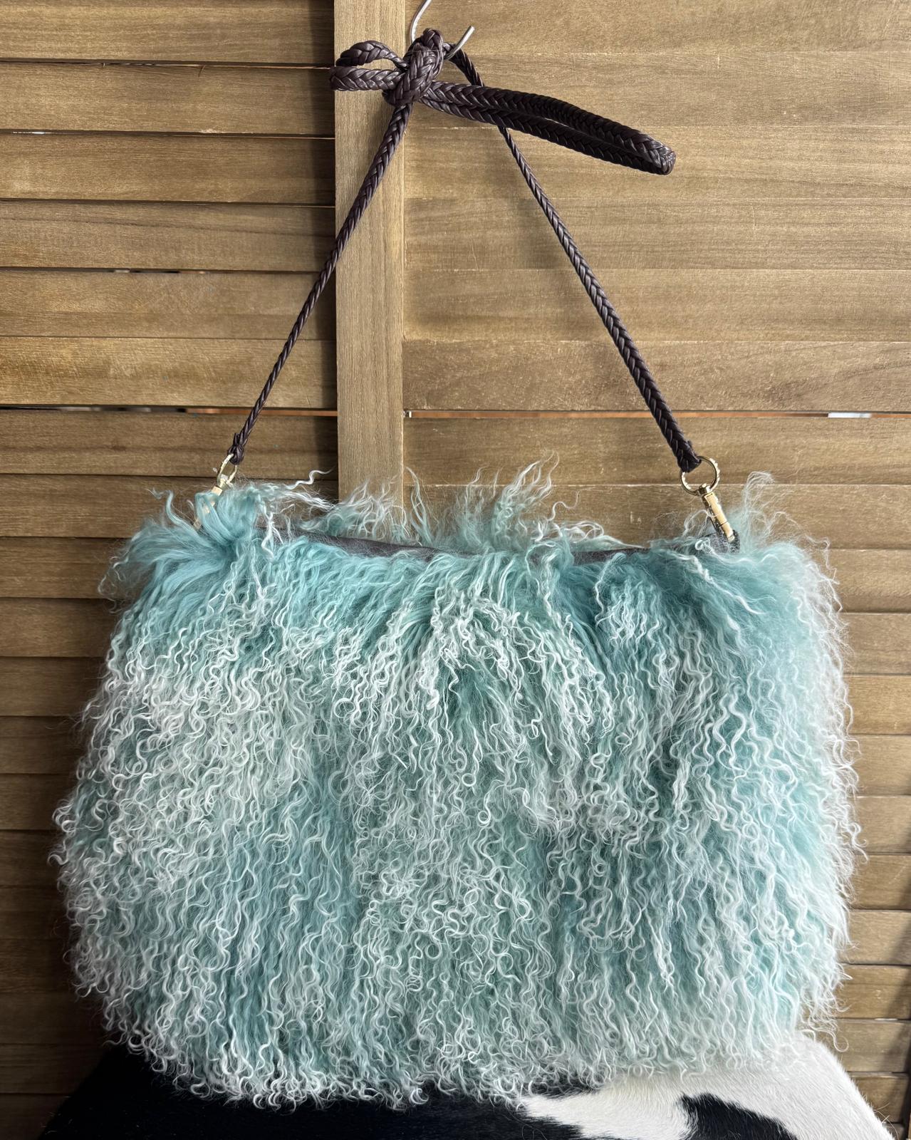 Turquoise & White Fluffy Sheep Purse
