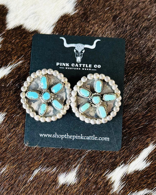 Vintage Circle Kingman Flower Clip Ons