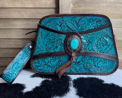 AD Turquoise Tooled w/Stone Crossbody