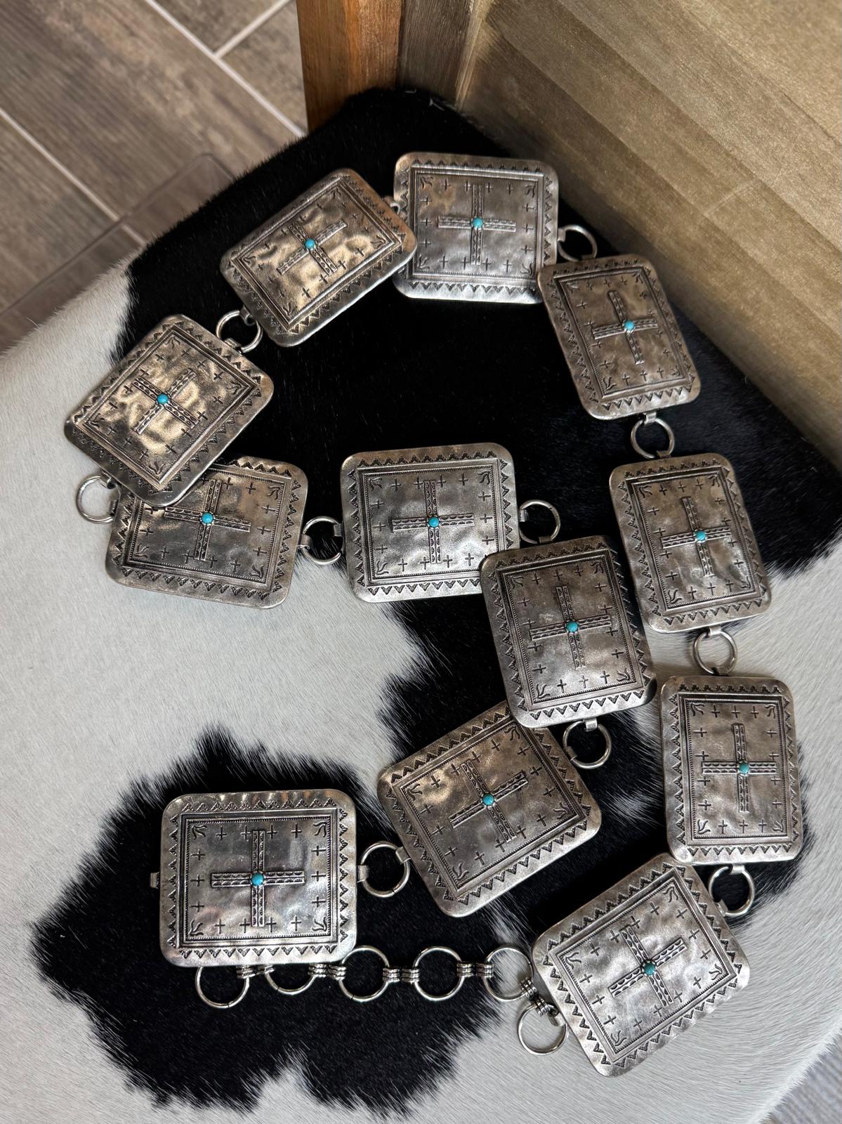 Silver Square Cross Belt