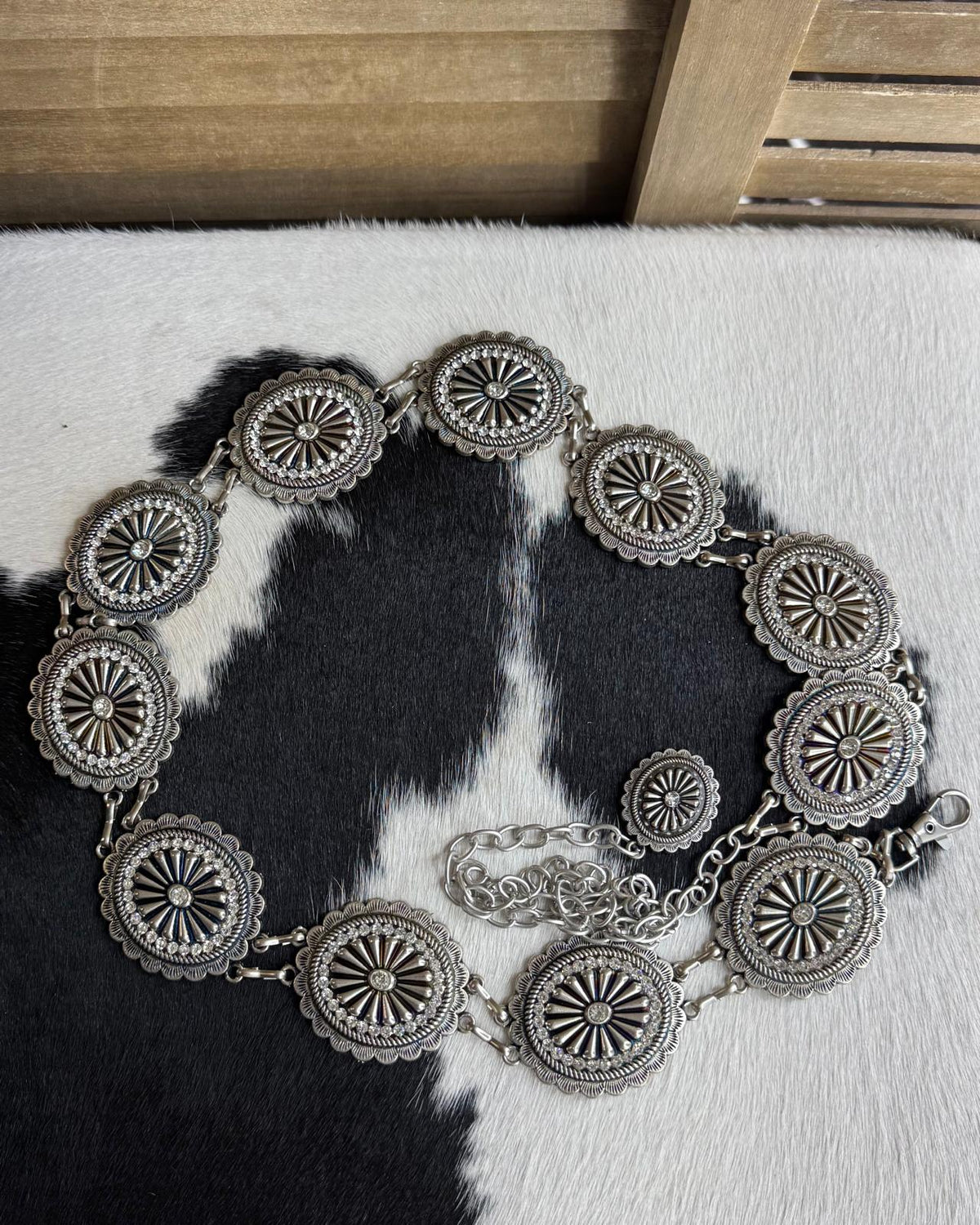 Silver Round Rhinestone Concho Belt