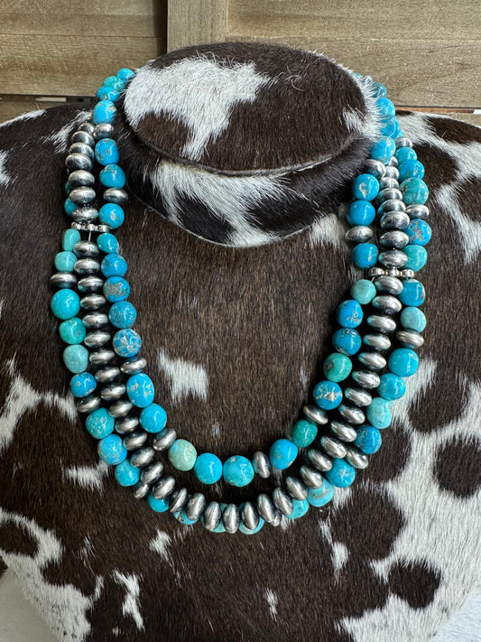 3 Strand Navajo Pearl & Blue Turquoise Necklace