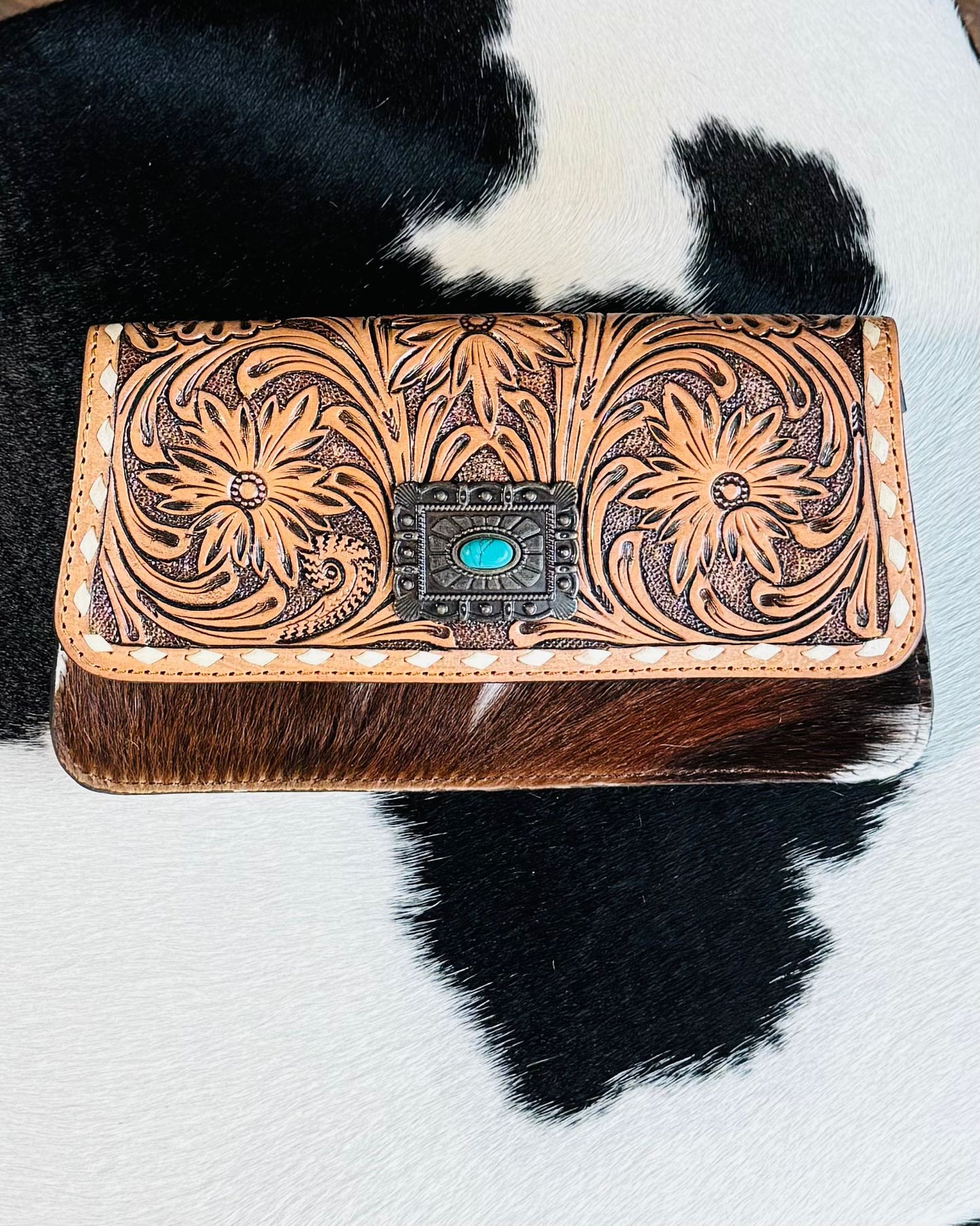 Square Concho Tooled Crossbody