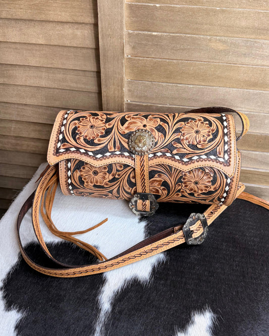 Tooled Fringe Barrel Crossbody