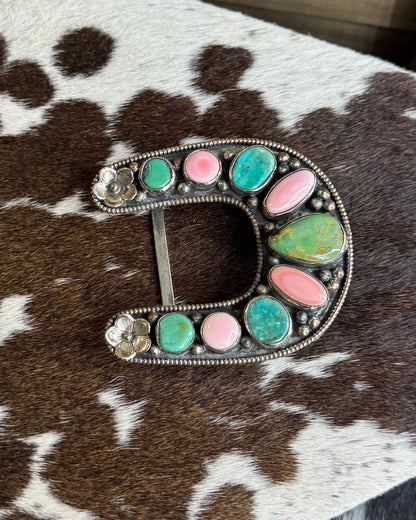 Tibet Pink Conch & Turquoise Buckle