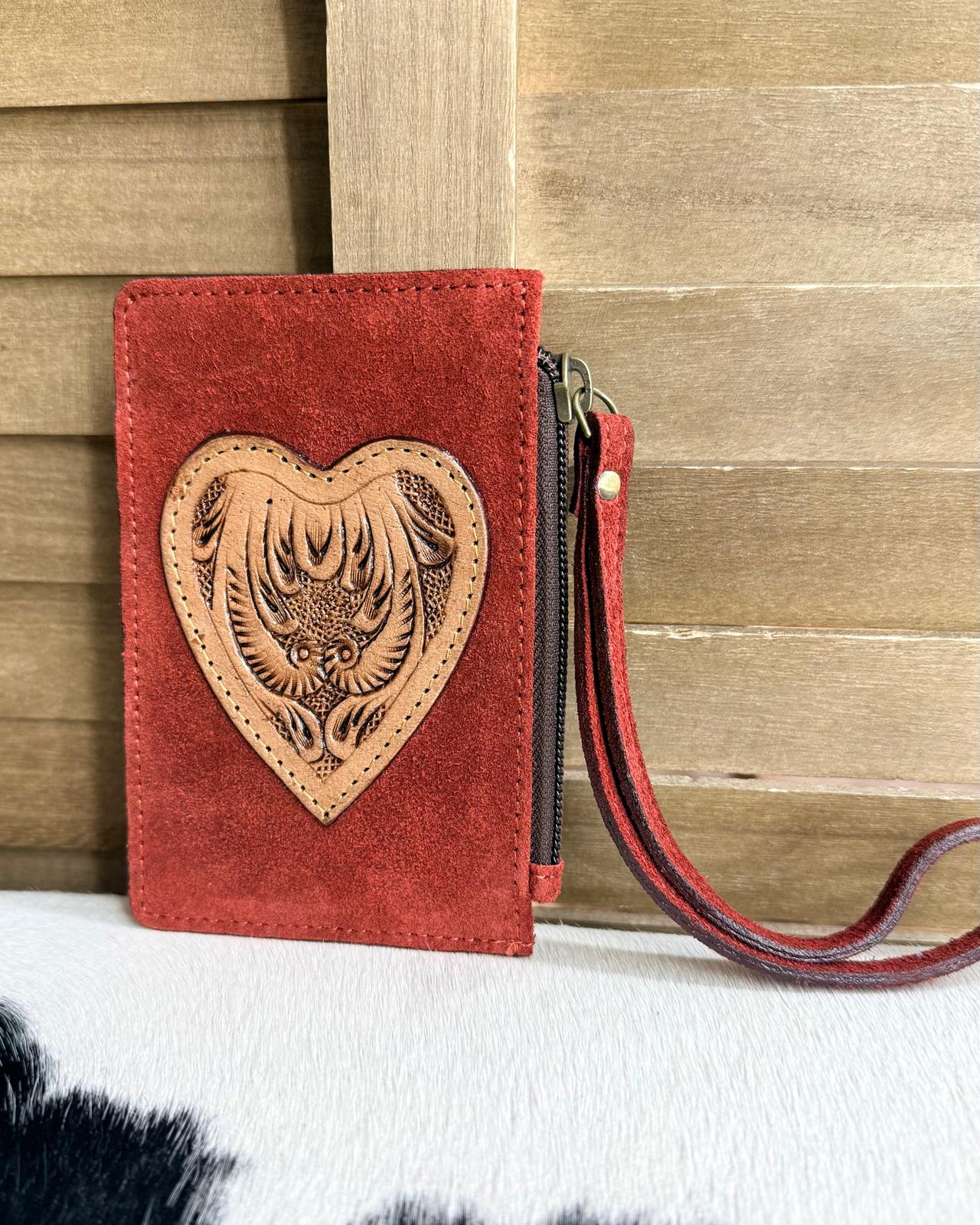 Suede Red Heart Wristlet