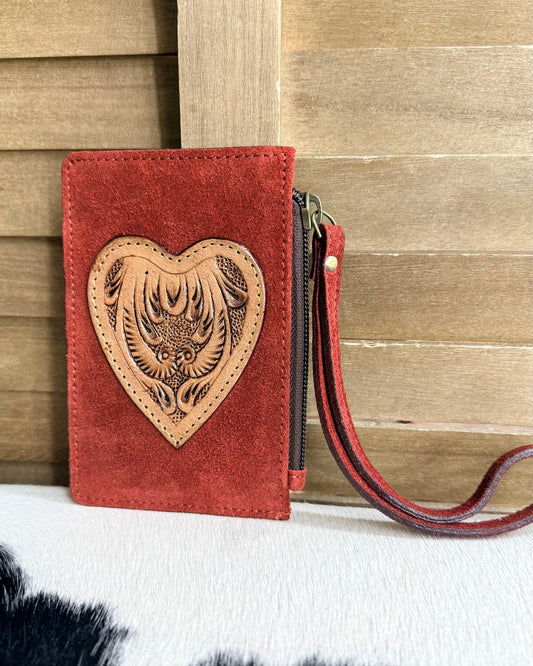 Suede Red Heart Wristlet