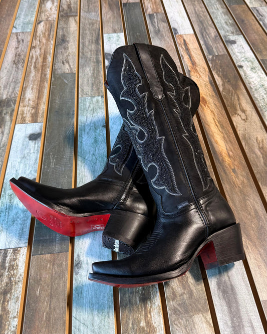 Makayla Red Bottoms Rhinestone Snip Toe Boot*Size Down