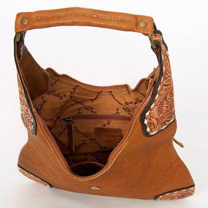 Brown Tooled Clasp Leather Shoulder Bag