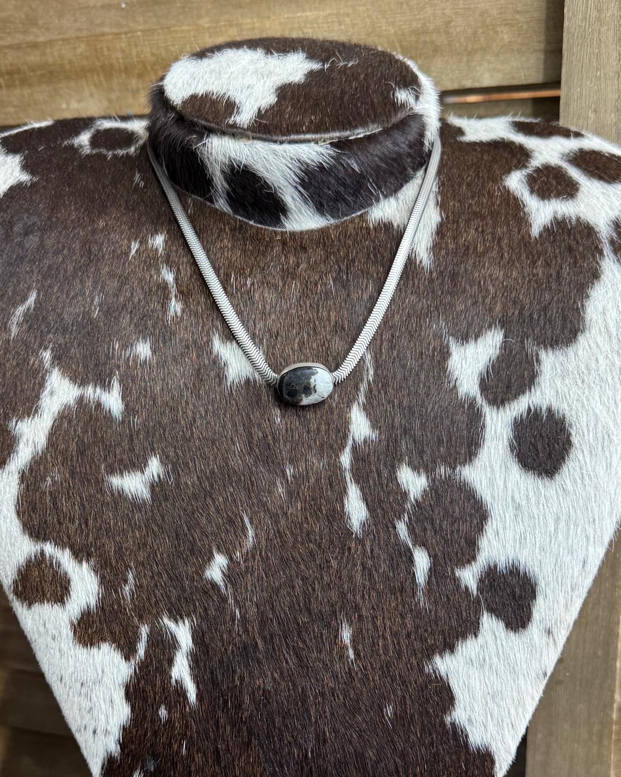 White Buffalo Snake Chain Single Stone Necklace *Native
