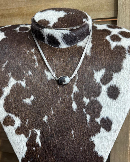White Buffalo Snake Chain Single Stone Necklace *Native