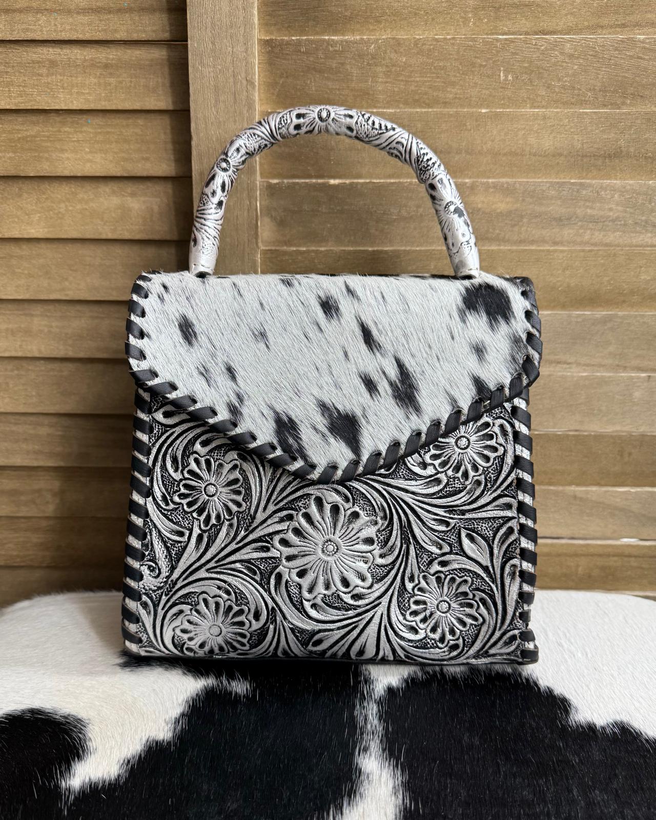 Silver Tooled Cowhide Handbag