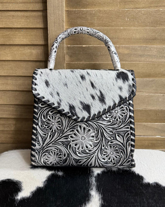 Silver Tooled Cowhide Handbag