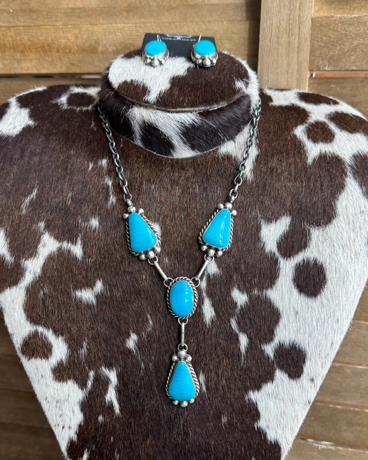 Turquoise 4 Stone Lariat Necklace Set *Native