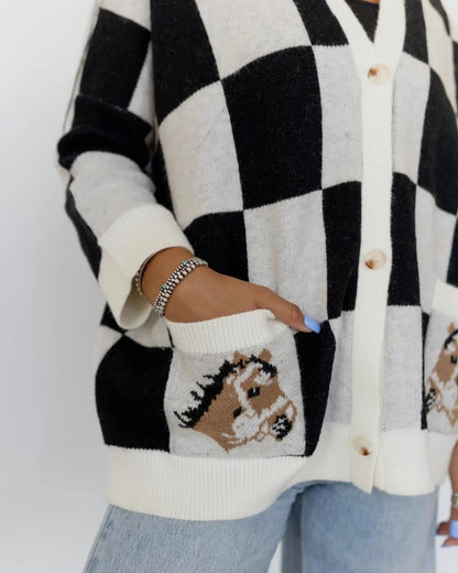 Giddy-Up Checkered Oversized Cardigan