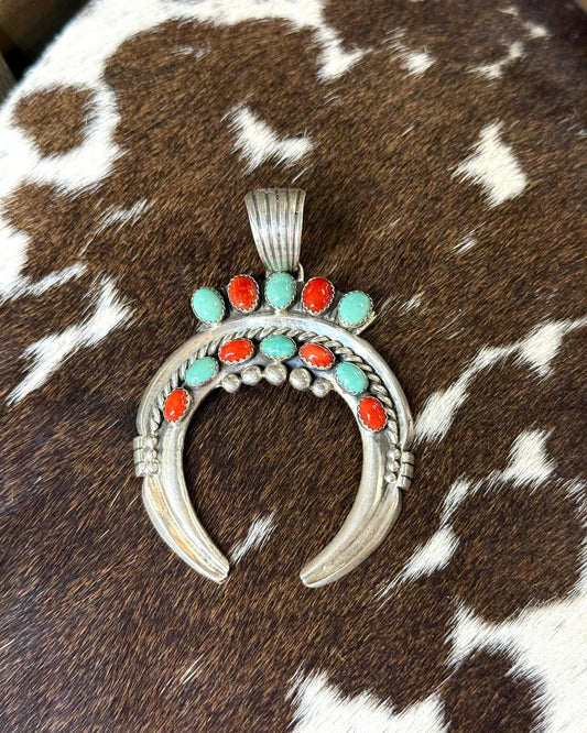 Coral & Green Turquoise Naja Pendant *Native