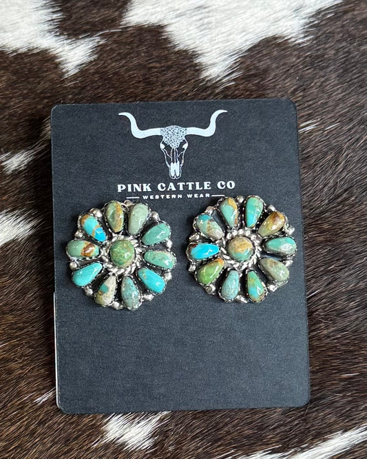 Blue Green Flower Cluster Stud *Native (Stone Varies)