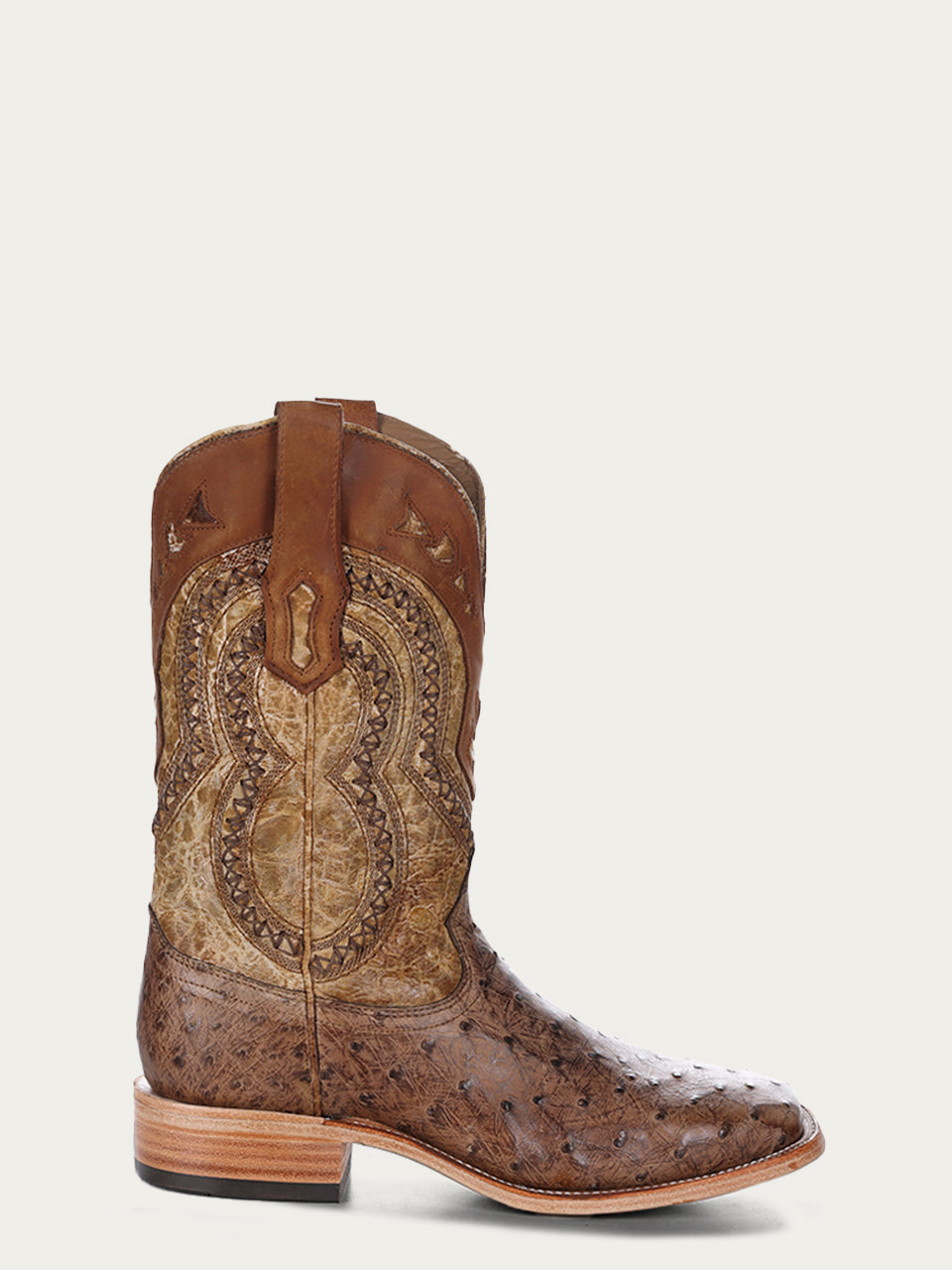 Men’s Embroidery Squared Toe Ostrich Boot