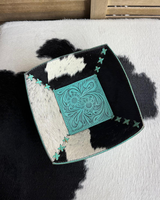 Turqouise Tooled Cowhide Catch All Bowl