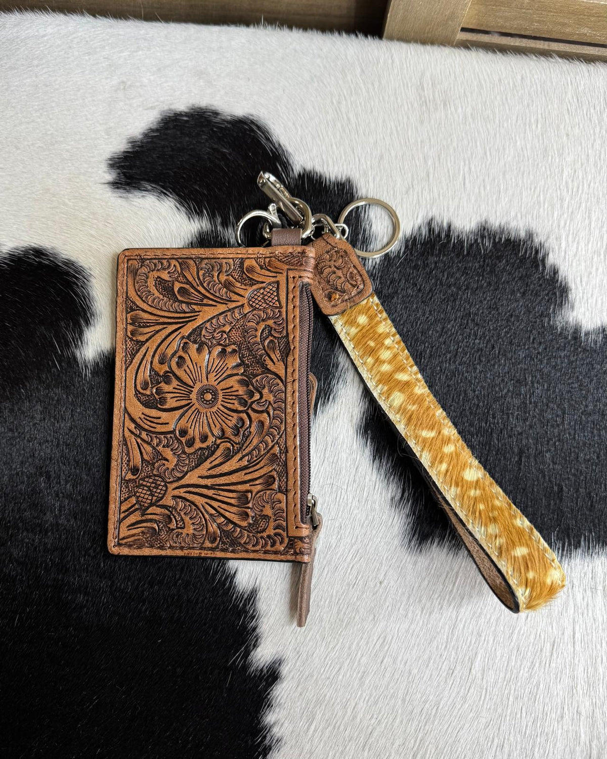 Tooled Leather Deer Axis Wristlet