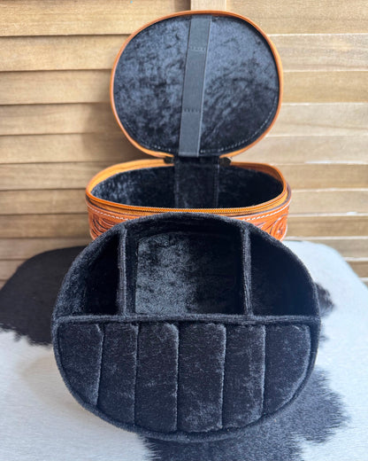 Brown Tooled Cowhide Jewelry Box