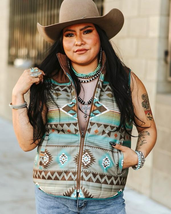 Aztec Teal Puffer Reversible Vest