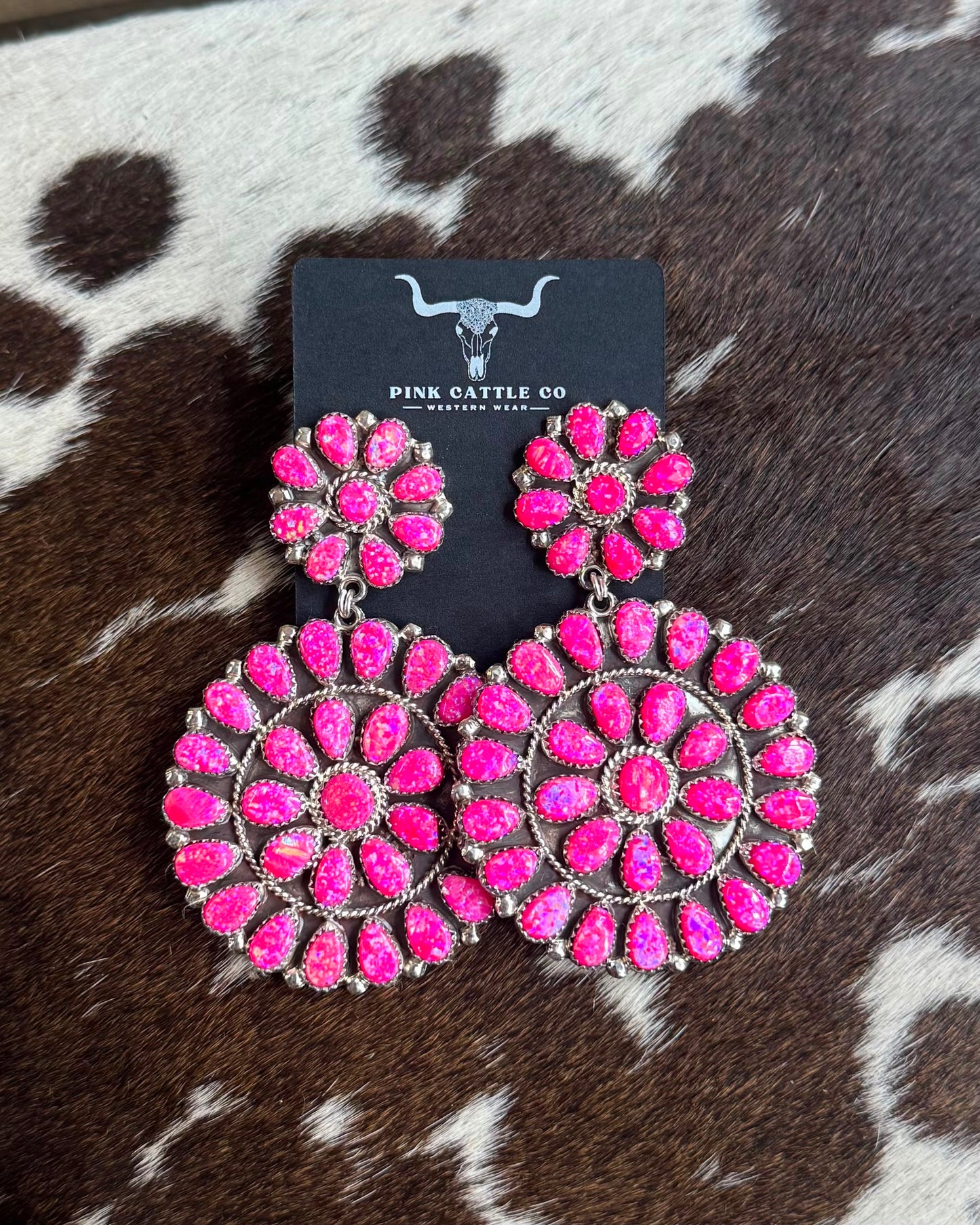 Pink Opal Double Cluster Earrings *Native